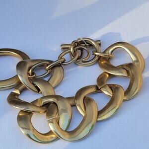 Vintage chunky gold link bracelet 1980s bold statement chain jewelry
